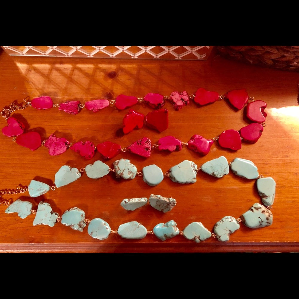 Stone necklace with matching earrings.